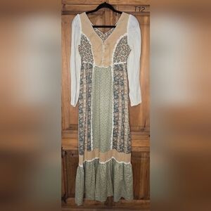 Elegant Vintage Floral Patchwork Maxi Dress